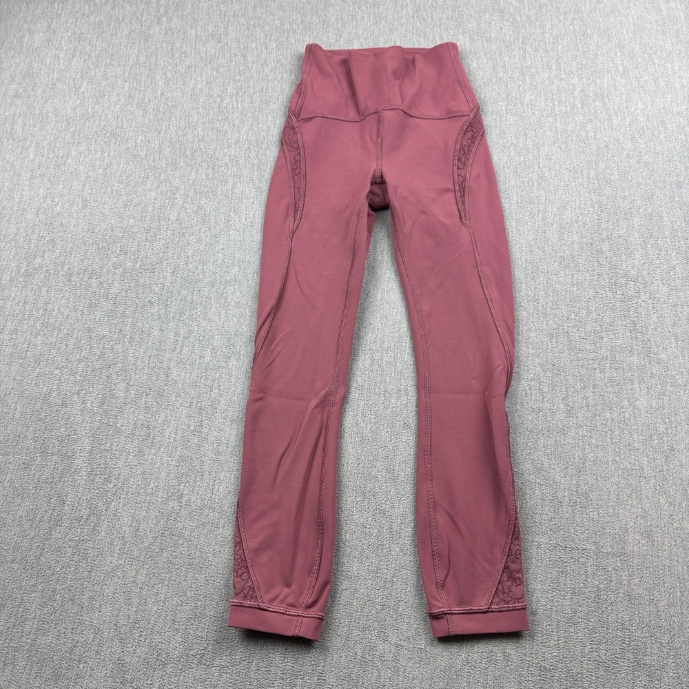 Lululemon Leggings Women 0 Pink Wunder Under Crop High-Rise 23" Flocked Gym Yoga
